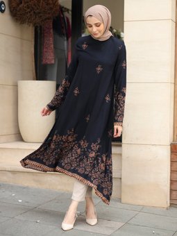 Sulu Desenli Lacivert Tunik