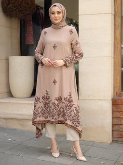 Sulu Desenli Vizon Tunik