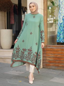 Sulu Desenli Yeşil Tunik