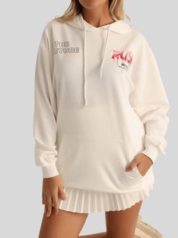 Ekru Önü Ve Arkası Yazı Baskılı İki İplik Sweat