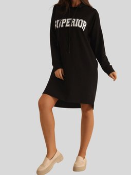 Siyah Yanı Yırtmaçlı Kapüşonlu Tunik