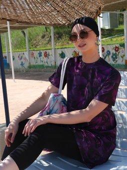 Mor Sıfır Kol Güllü Yarım Mayo