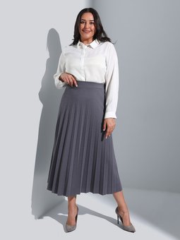 Piliseli Büyük Beden Gri Etek