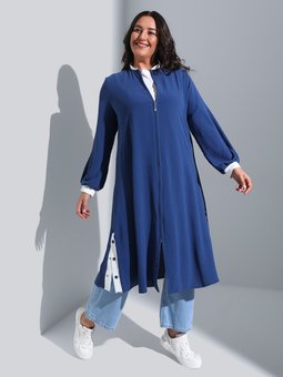 Rahat Kalıp Düğme Detaylı Koyu İndigo Kap