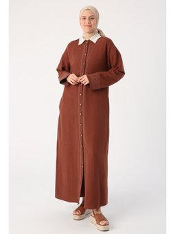 Acı Kahve Hakim Yaka Dikiş Detaylı Ferace