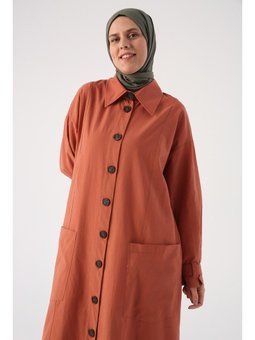 Tarçın Pamuk Çift Yırtmaçlı Gömlek Yaka Ferace