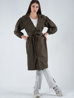 Haki Klasik Yaka Astarsız Trençkot