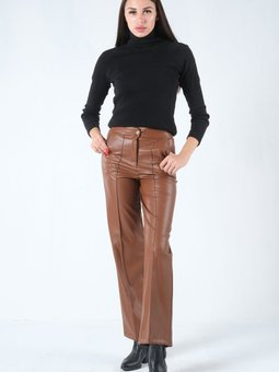 Kahve Şardonlu Deri Pantolon