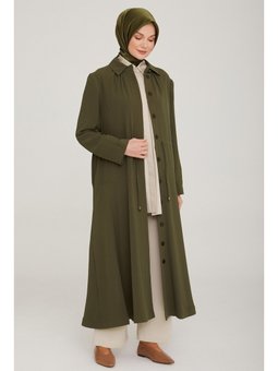 Büzgülü Tam Boy Haki Pardesü