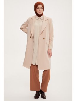 Oversize Kruvaze Maskülen Bej Ceket