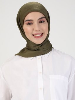 Bantlı Kehribar Haki Eşarp