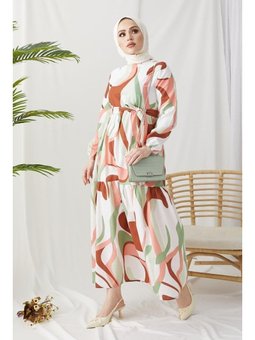 Desenli Elbise Kahve