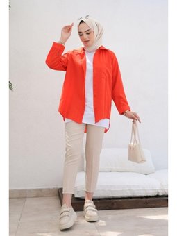 Kendinden Desenli Oranj Gömlek