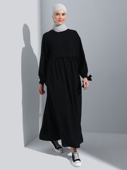 Aerobin Bağlama Detaylı Siyah Elbise