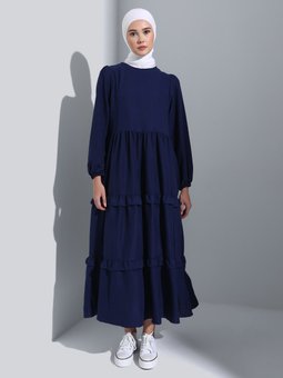 Aerobin Fırfır Detaylı Açık Lacivert Elbise