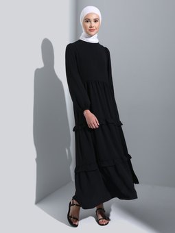 Aerobin Fırfır Detaylı Siyah Elbise
