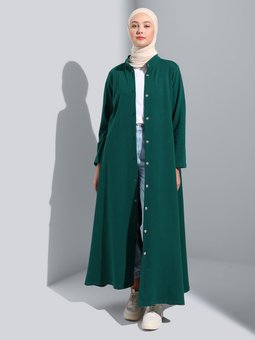 Çıtçıtlı Hakim Yaka Zümrüt Yeşili Kap