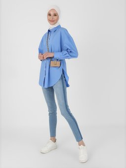 Doğal Kumaşlı Yıkama Detaylı Buz Mavisi Kot Pantolon