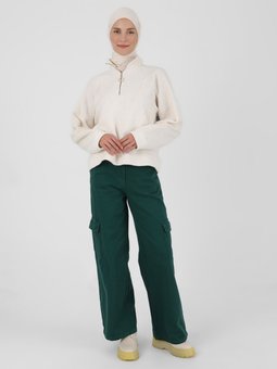 Kargo Cepli Denim Koyu Yeşil Pantolon