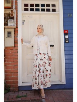 Fırfır Detaylı Ekru Yeşil Etek