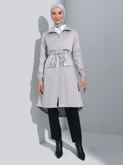 Boydan Fermuarlı Gri Kap