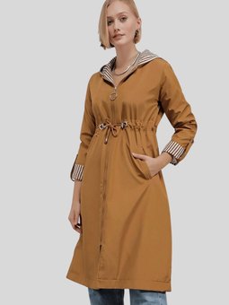 Taba Kolları Apoletli Kapüşonlu Trençkot