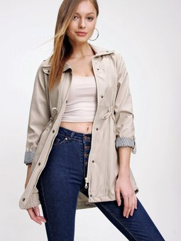 Taş Kolları Katlama Apoletli Trençkot