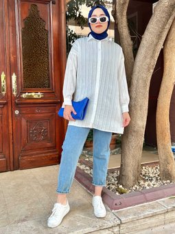 Düz Renk Beyaz Gömlek Tunik