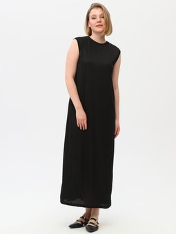 Düz Renk Kolsuz Siyah Elbise