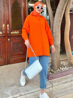 Düz Renk Oranj Gömlek Tunik