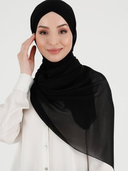 Boneli Çapraz Şifon Siyah Şal
