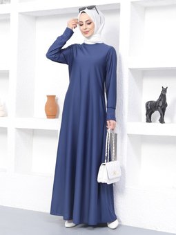 Cep Detaylı İndigo Elbise