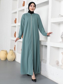 Fermuarlı Mint Yeşili Ferace