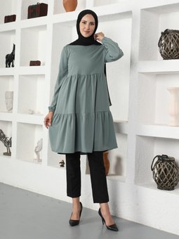 Kol Uçları Lastikli Mint Tunik