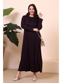 Tesettur Giyim Boydan Kadin Anne Buyuk Beden Mürdüm Elbise