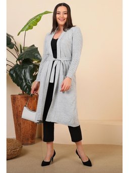 Tesettur Uzun Triko Kadin Anne Hirka Gri