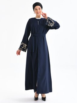 Kolları Pul İşlemeli Lacivert Ferace