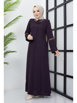 Büyük Beden Nakış işleme Detaylı mürdüm Ferace