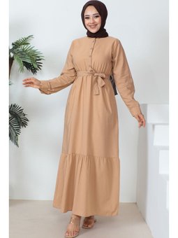 Bisküvi Yaka Terikoton Gömlek Elbise