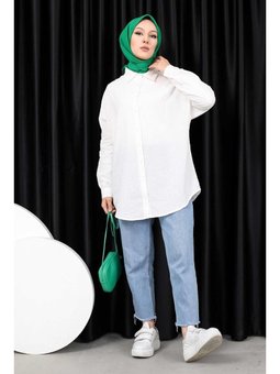 Ekru Flamlı Keten Gömlek