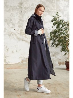  çizgi Desen Lacivert Trençkot