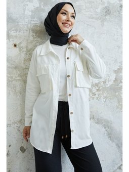 Marley Torba Cep Detay Beyaz Ceket