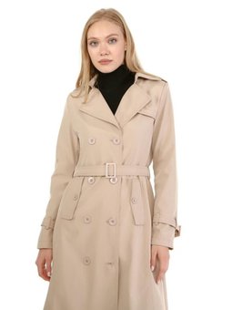 Mevsimlik Astarlı Uzun Kap Bej Trençkot