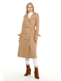 Mevsimlik Astarlı Uzun Kap Kamel Trençkot