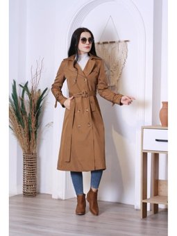 Mevsimlik Astarlı Uzun Kap Taba Trençkot