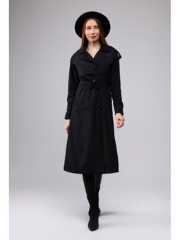 Reglan Kol Mevsimlik Astarlı Uzun Trençkot,kap Siyah Trençkot