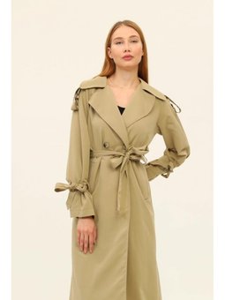 Reglan Kollu Mevsimlik Astarsız Pamuklu Gabardin Uzun Trençkot Olive