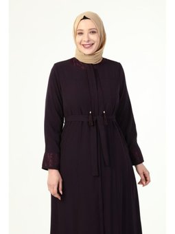 Yakası Ve Kolu Dantel Detaylı Büyük Beden Yazlık Ferace Mürdüm