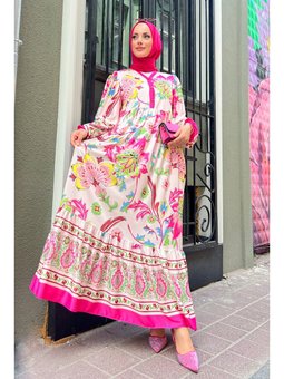 Alaçatı Desenli Fuşya Elbise