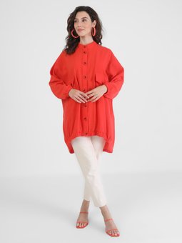 Düğme Detaylı Nar Tunik